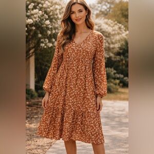 PEACH LOVE California Womens Floral Midi Dress Size S Cottagecore Boho Chic